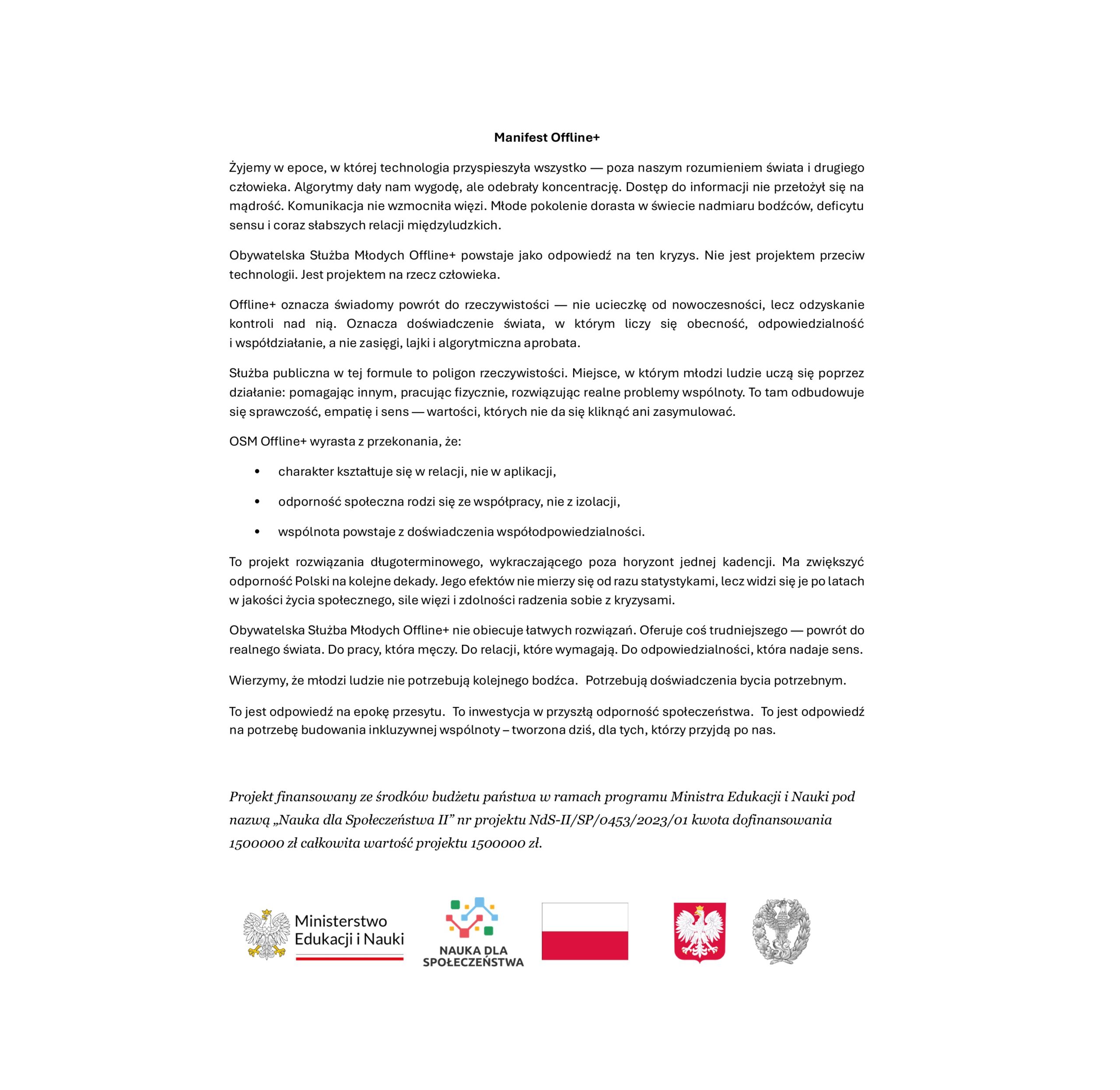 Manifest Obywatelskiej Służby Młodych Offline+